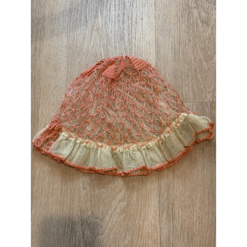 Vintage 1950s Crochet Ruffle Snood Hair Net Cap